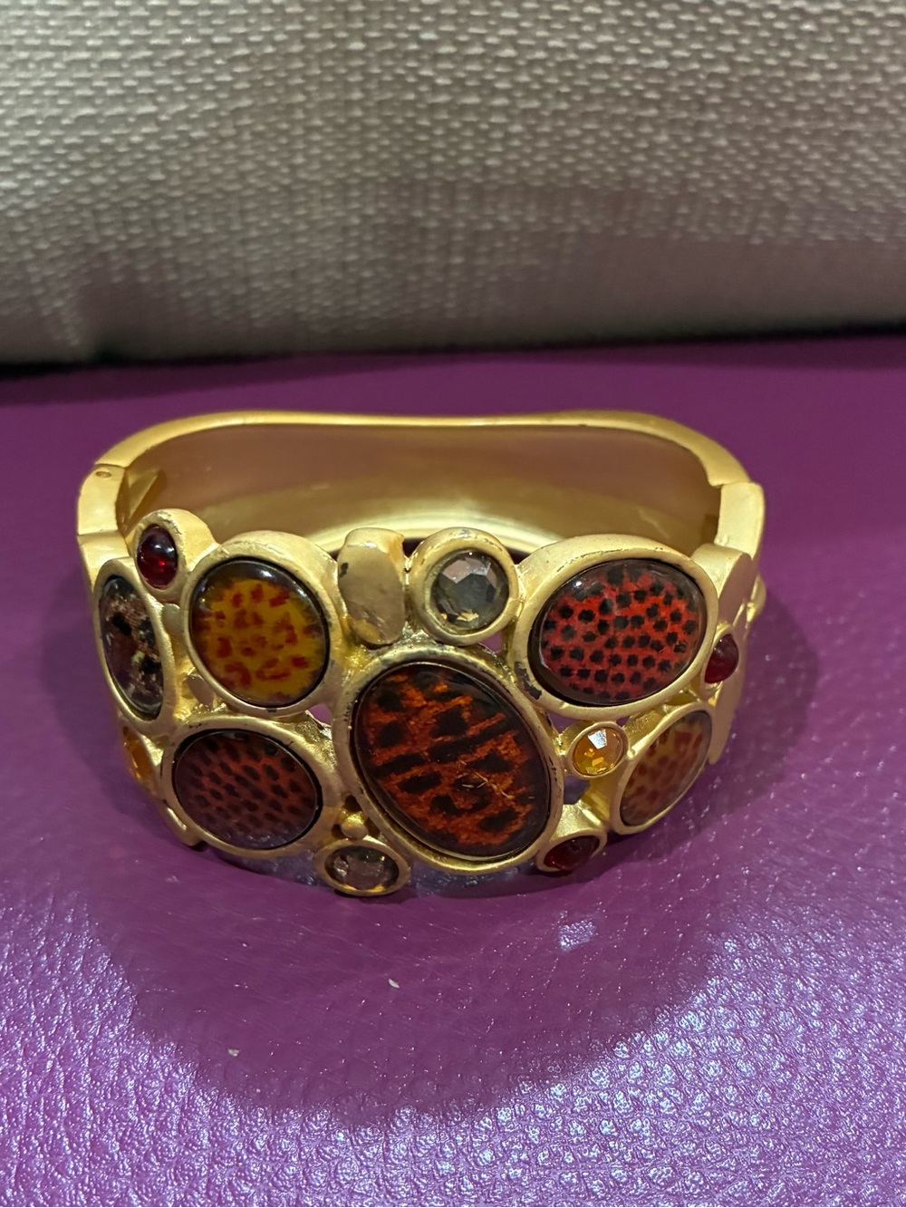 Chico’s Gold-Tone Multicolor Stone Statement Cuff Bracelet.